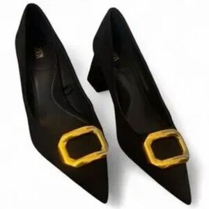 Zara Black Heels with Gold Accent NWT size 37